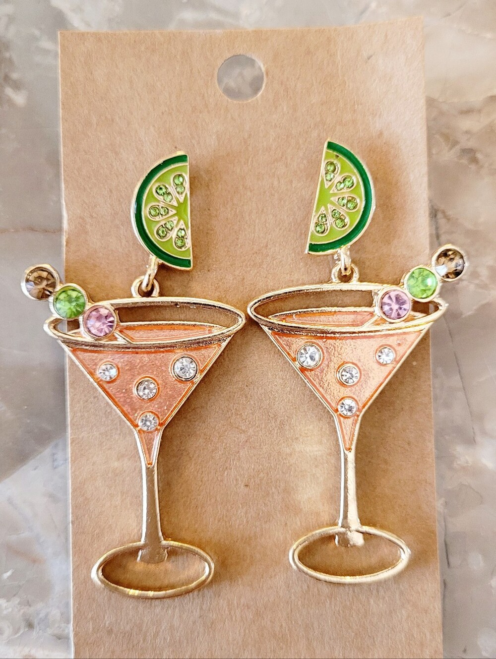 🌺Cocktail Glass Rhinestone Earings Party Earings Accessories Resort Wear